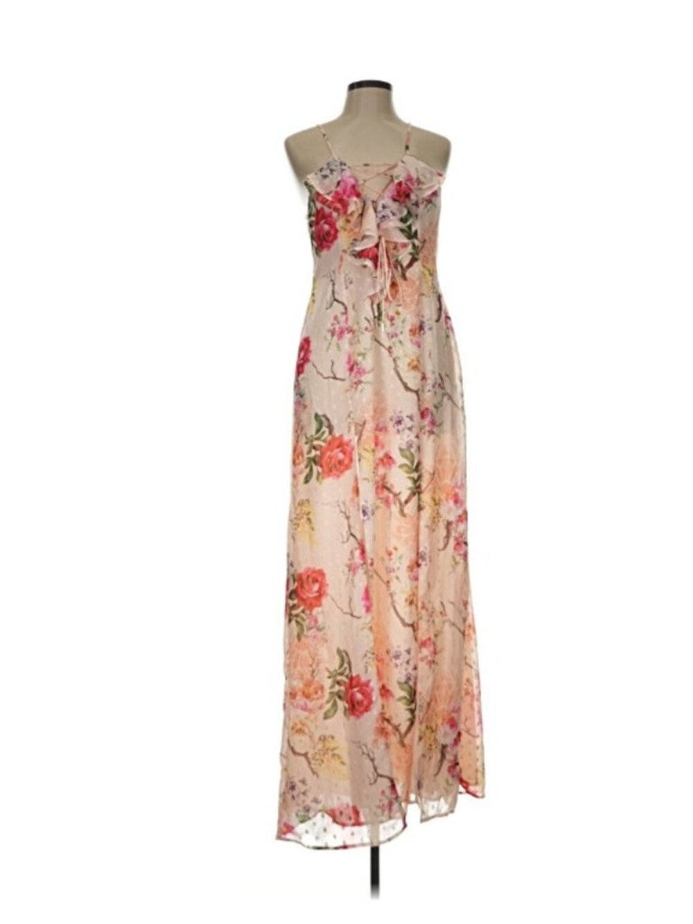 AFRM Maxi Dress Sz L Tan Floral Print Spaghetti Strap Cottagecore Romantic Bohos - Picture 2 of 7